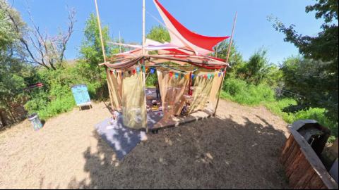 Handmade Bamboo Pavilion with Prayer Flags